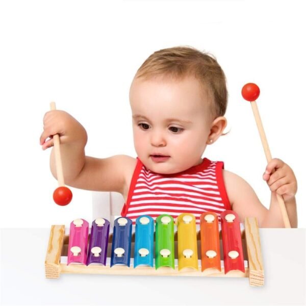 Webby Colorful 8 Different Tones Hand Knock Xylophone with 2 Wooden Mallets, Wooden Xylophone for Kids 1, 2+ Year Old Kids - Image 2