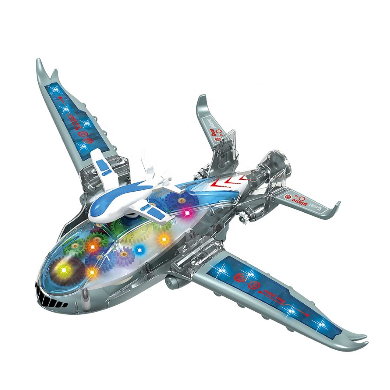 KTRS Enterprise Transparent Plane Bump and Go Plane Aeroplane Plane with 3D Lightning, Moving Gears and Music,Birthday Toy Gift for 1-6 Year Old Boy, Toy for Kids