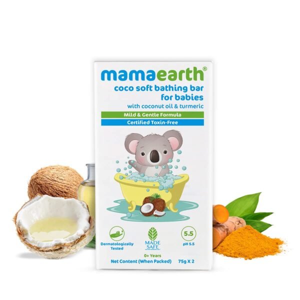 Mamaearth Coco Soft Bathing Bar for Babies, pH 5.5, with Coconut Oil & Turmeric - Pack of 2 * 75g - Image 2