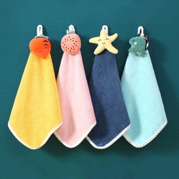 Cute Kids Hand Towels with Hanging Loop Toddler Hanging Hand Towels Microfiber Hand Towels for Bathroom Kitchen Home (2) | Multi - Image 2