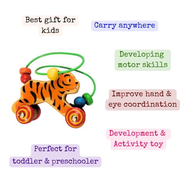 Activity Toy for 1-2 Year Kids | Bead Maze Toy for Kids | Montessori Wooden Toy Indoor Game for Kids | Animal Runner Toy for Kids | Montessori Toy Gift for boy & Girl | Wooden Toy | Random Theme - Image 5
