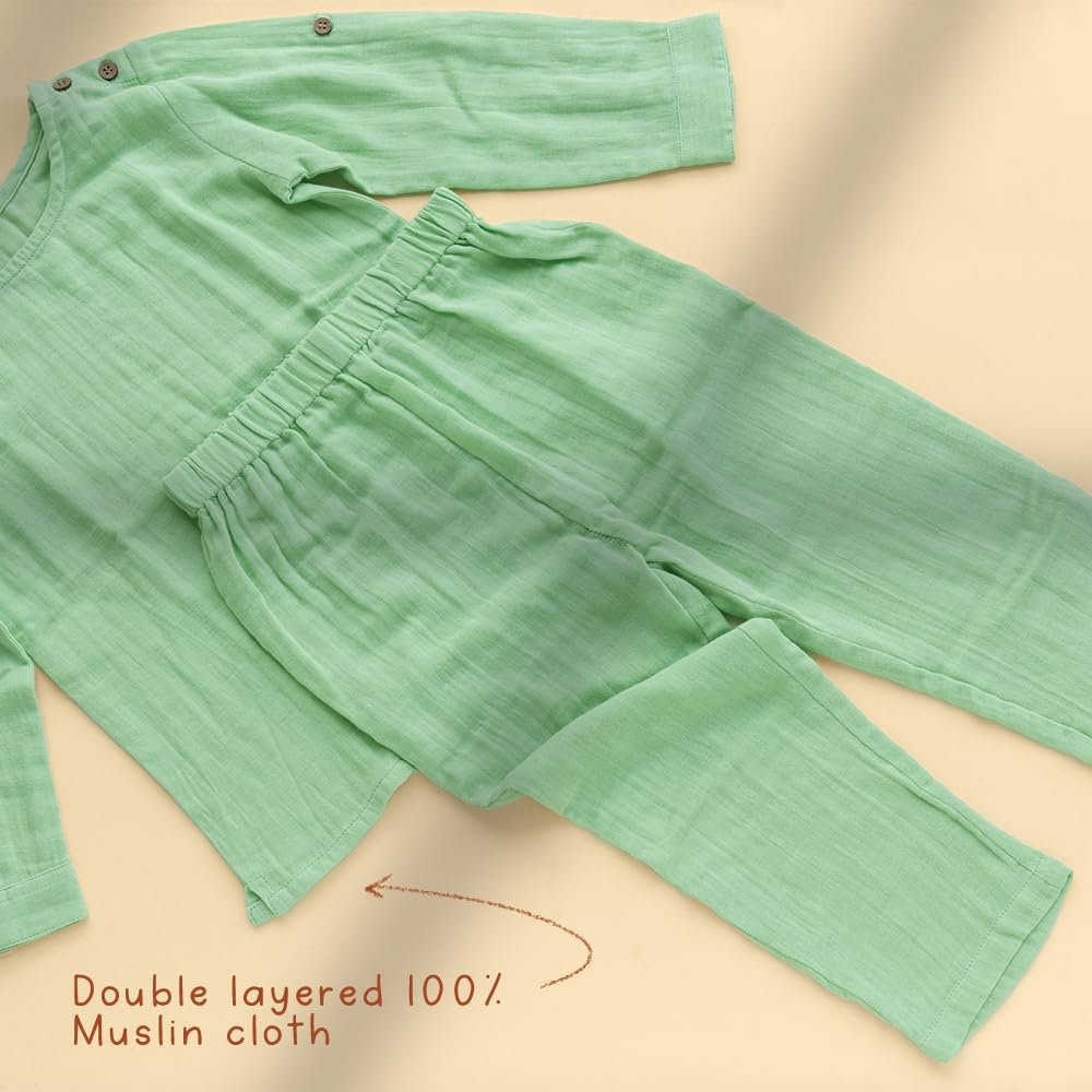 Mayura with Green Pajama Gift Set | Wooden Shape Sorter & Muslin Pajama Combo | Gifting for Kids | Wooden Toy Set for Gifting Children | Natural Wood | Birthday Gift (1-2 Years) - Image 6