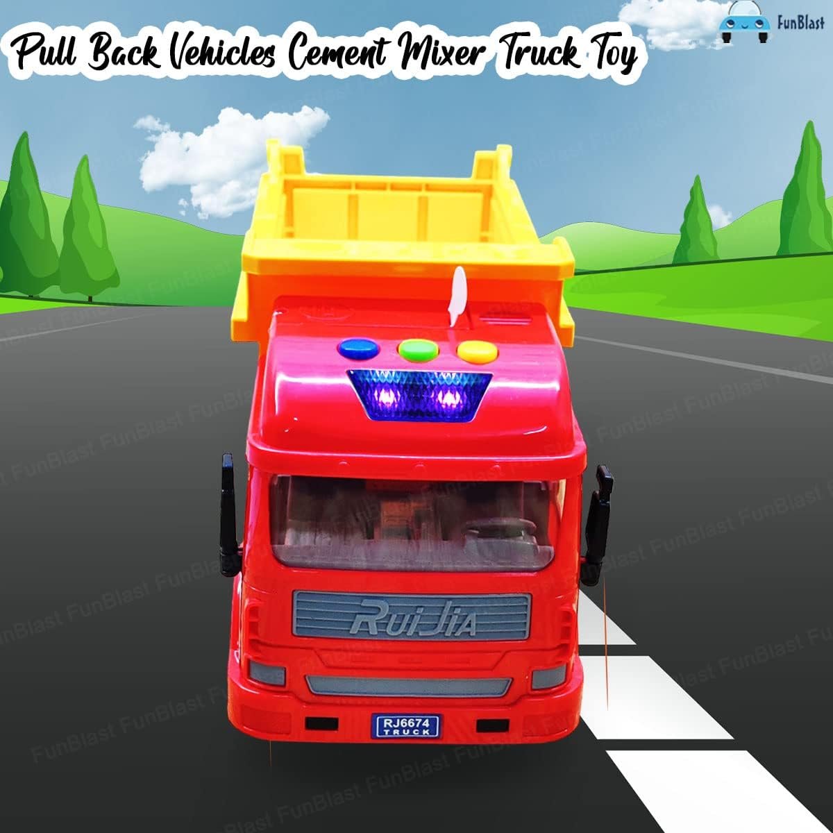 FunBlast Dumper Truck Toy, Pull Back Vehicles Dumper Toy for Kids, 6 Wheels Friction Power Toy Trucks for 3+ Years Old Boys and Girls, Light & Sound Truck Toy for Kids (Multicolor) - Image 5