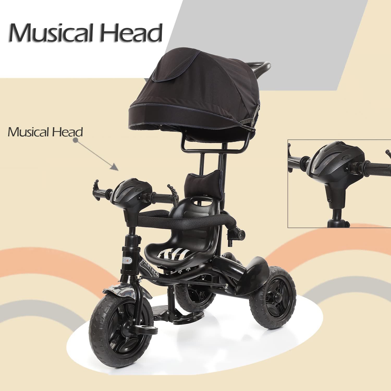 Fun Ride Kids Tricycle Panther 3 in 1 Plug and Play Musical Trike - Parental Control Handle for 1.5 to 5 Years with Safety Handle for Boys and Girls - (Weight - Upto 25 Kg) Black - Image 5