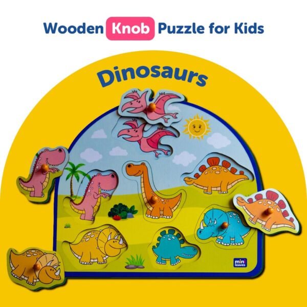 Stomping Dinos Wooden Knob and Pegged Puzzle | Montessori Kids Toys for 2-5 Years Boy - Shape Sorter Toy for 2+ Year Old Boy - Educational, Safe, Durable, Zero Plastic - Image 3