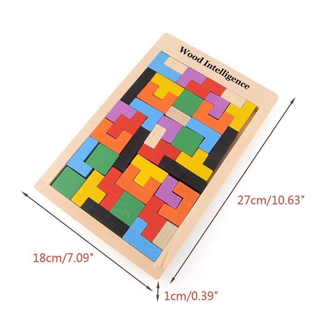 JABA\'S Wooden Tetris Puzzle Brain Teaser Toy Colorful Jigsaw Game Montessori Intelligence Educational Gift for Baby- Toddlers, Kids 2-6 Years Old Boys Girls - 40 Pcs, Multi Color - Image 2
