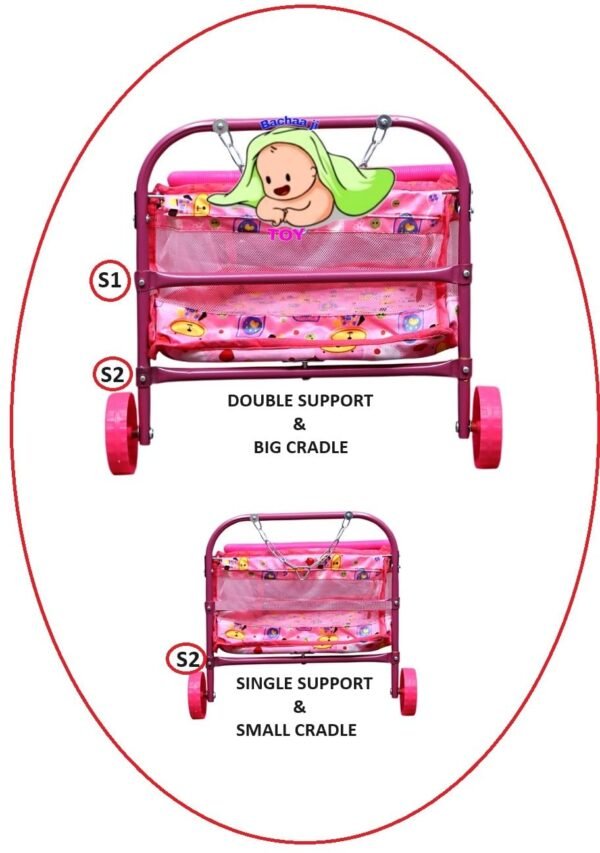 Baby Cradle for Newborn Babies with Deluxe Comfortable Baby Swing palna baggi with a Foldable Design for 0 to 2 Years Pink Colour jhula for Boys and Girls - Image 3