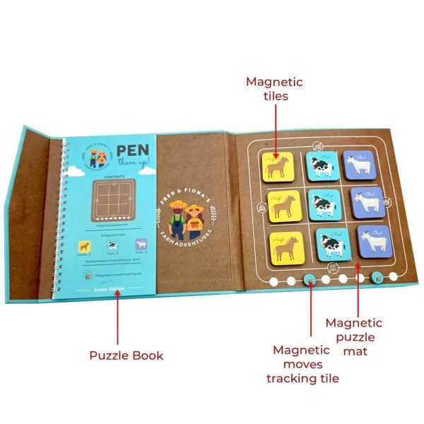 Mind Game Brain 5 Year Old, Educational Travel Games for Kids 4 to 7 Years Old, Gifts for Boys Girls, Magnalogix Magnetic PuzzleTile Toy Game, Pen Them Up Junior - Image 3