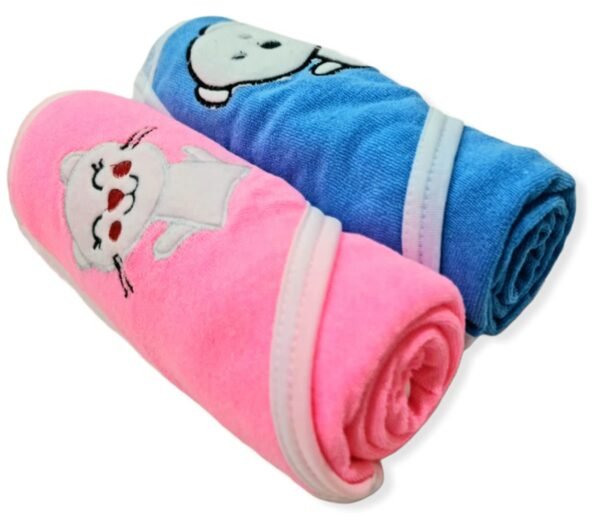 First Kick Baby Cotton Bath Towels New Born Combo Pack Of Hooded Soft Wrapping Towel Pack Of 2(70 Cm X 66 Cm) Set Of 2, Pink