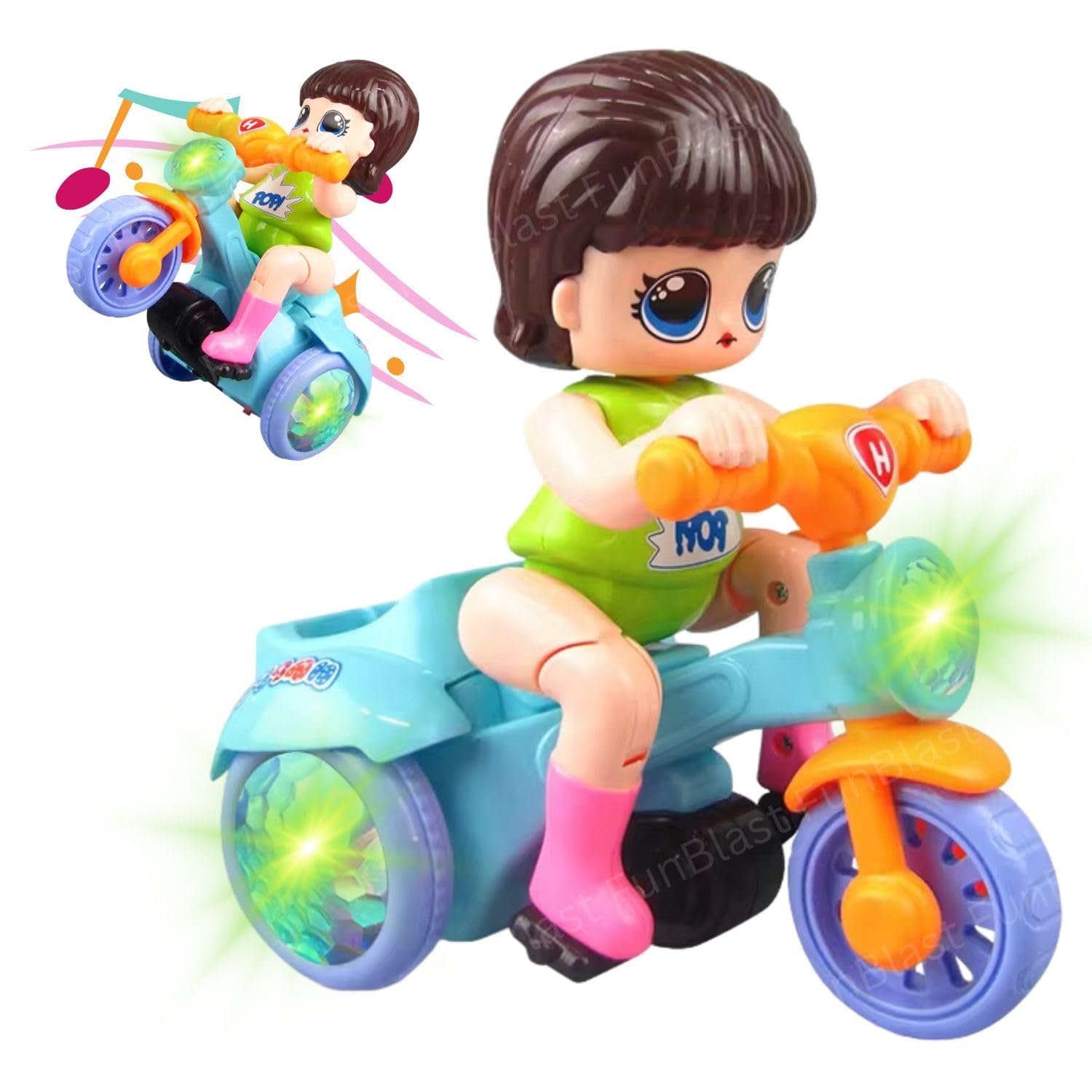 FunBlast Musical Tricycle Toys - Stunt Bicycle Toys, Bump & Go Vehicle Toy with Sound & Flashing Light, Tricycles Toys for Kids 3+ Years (Random Color)