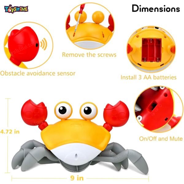 Toyshine Cute Walking Moving Dancing Crab Learning Crawl Sensory Interactive USB Rechargeable Toy Gift for 3+Babies Infant Toddler Kid Boys Girls - Image 3