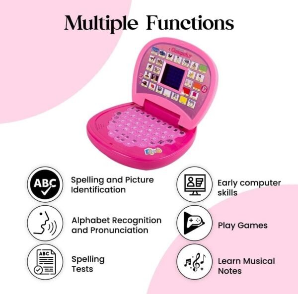 VIVITO Educational Learning Laptop Toy for Kids | LED Display, Music, & Multi-Mode Learning for 3-6 Year Old Boys & Girls | Non-Toxic, BIS Certified, Battery Operated (Pink) - Image 2
