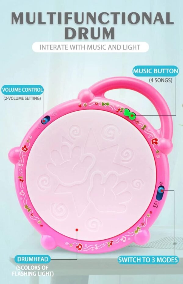 VGRASSP Flash Drum Toy with 2 Mallets for Kids | Multicolor 3D Lights | Dynamic Musical Instrument | Toy for Baby and Toddlers | Battery Operated Toy | for 2 3 4 5 6 Year Old Boys & Girls - Image 6