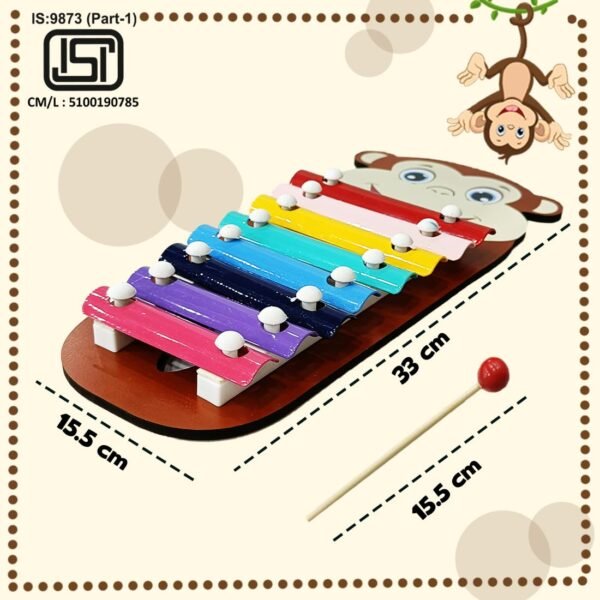 Wembley Monkey Wooden Baby Xylophone for Kids Toys for 1+ Year Old Preschool Educational Learning Instruments Keyless Piano with 2 Sticks Musical Toy for Kids Girls Boy Children Non Toxic BIS Approved - Image 3