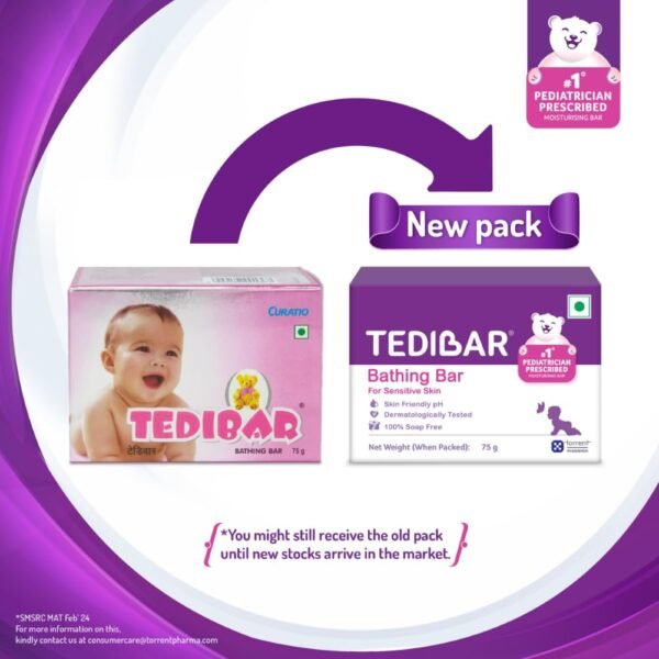Tedibar Moisturising Baby Bathing Bar 75g (Pack of 1) 100% Soap Free No. 1* Pediatrician Prescribed Moisturising Bar - By Torrent Pharma - Image 4