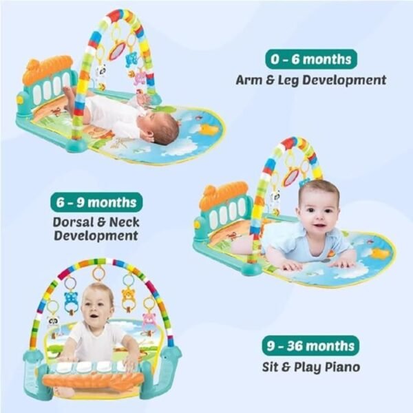 Play Gym for Babies 0 to 12 Months (1 Year Warranty) Musical Piano Keyboard Activity Play Mat for Kids Newborn 3 to 6 Month Fitness Rack Hanging Rattles Lights Tunes Music for Baby Boys Girls - Image 5