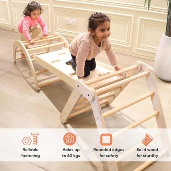 Curious Cub Pikler Triangle Set for Kids 1-6 Yrs | Montessori Learning Toy with Arch, Ramp, & Climbing Triangle | Transformable Climbing Toy, Indoor Playground for Baby | Indoor Slide and Climber Ramp - Image 3