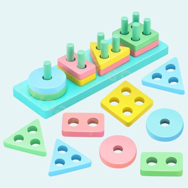 Wooden Geometry Angle Blocks Four Shapes Four Colour Stacker Shape Sorter Column Puzzle toyfor Kids Age 2-6 Years (Wooden Geometry Stacker)