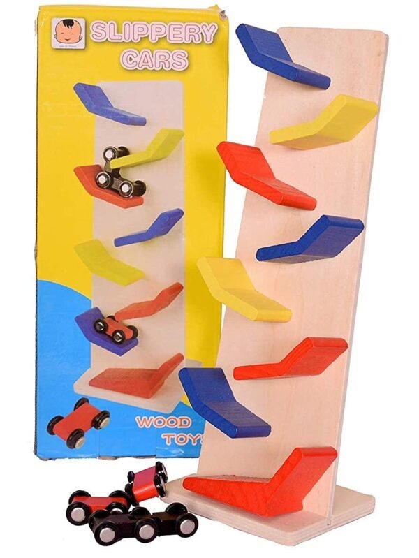 Wooden Slippery Cars Gravity Track Set Cars Race Track Playset 31 x 9 x 12 CM Pack of 1 | Wooden Race Track Car Ramp Toys for 1 to 2 Years Old Baby Motor Skills Race Tracks Car Ramp Vehicle - Image 2