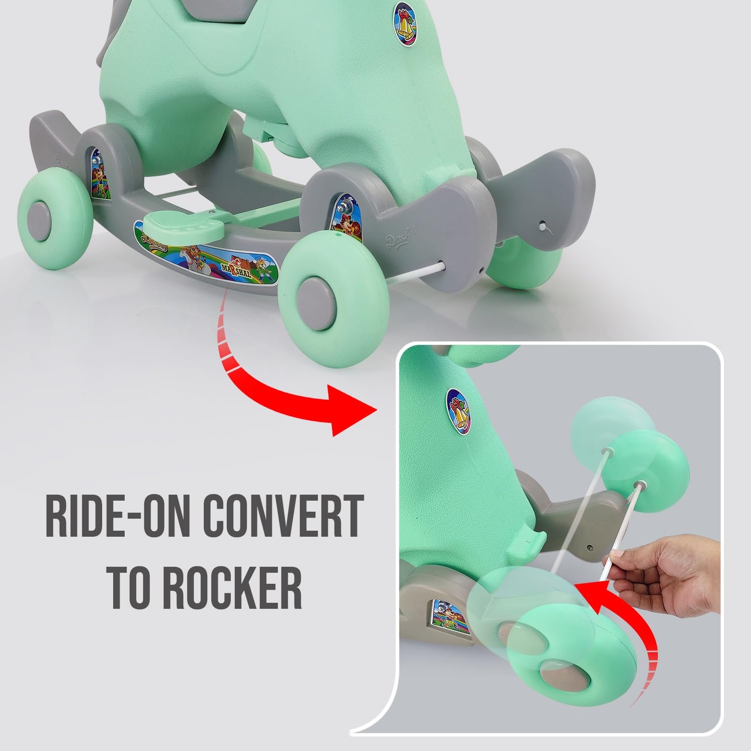 Dash Marshal 2 in 1 Ride on Horse for Kids, Horse Rider for Kids 1+ Years, Rocker cums Ride on Toy with Attractive Music for Kids (Capacity 20kg | Green) - Image 5