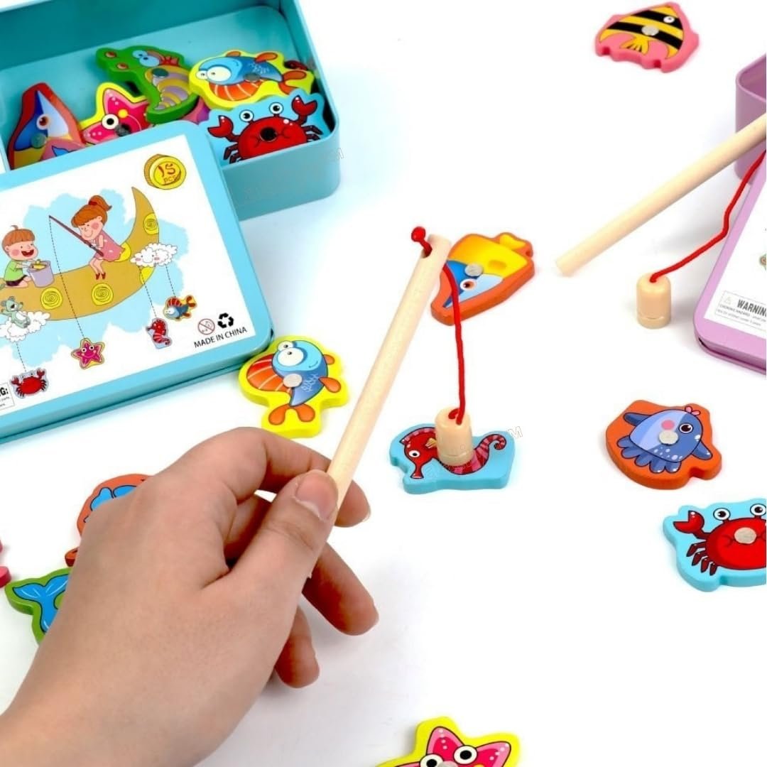 Fishing Toy for Kids 3-5 Years Fishing Game for Kids 3-5 Years Fish catching Game for Kids Fish Games for Kids 3 - 5 Fish Catching Toy Fishes Hunting Activity Rod 15 Wooden Magnetic Kids 2+ - Image 6