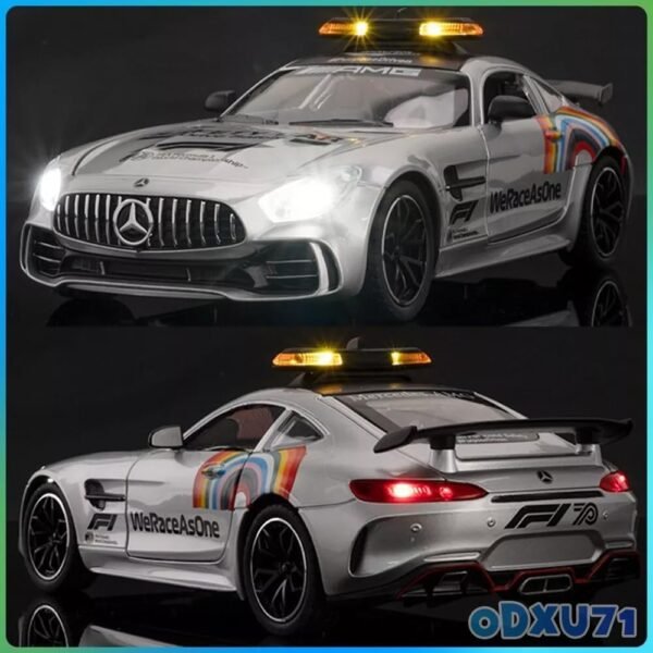 Compatible for 1:24 Marcedes Safety Car F1 Toy Car Model, Diecast Collectible Pull Back Model Car with Sound and Light, Toy Gift Vehicles for Adults Kids Boys(Silver-Color)