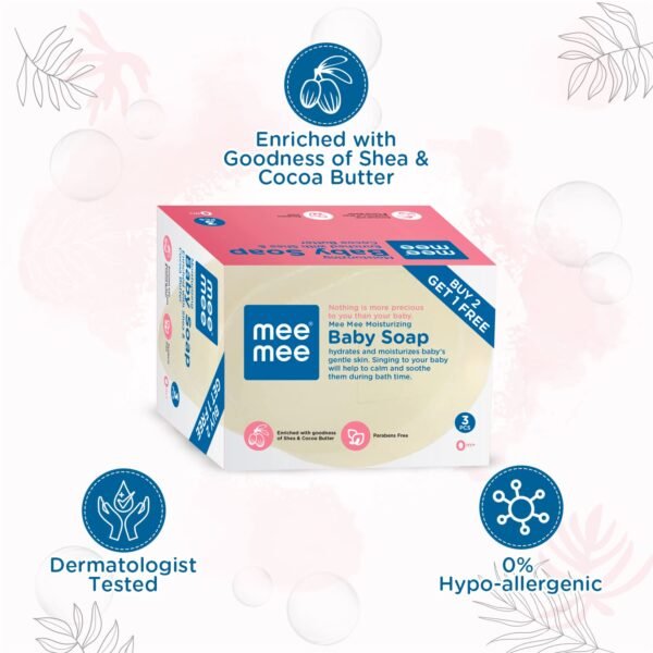 Mee Mee Baby Soap 75g, Pack of 3 (Buy 2, Get 1 Free) | Nurturing Bathing Bar with Natural Shea & Cocoa Butter | For Baby\'s Sensitive Skin | Paraben Free | Dermatologist-Approved for Gentle Skin Care - Image 5