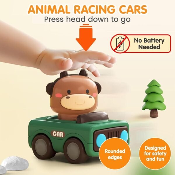 Kidology Press & Go Friction-Powered Cars for Toddlers – Animal Mini Racing Car, Push & Go Vehicle for Early Learning, Fun Toy for 0-3 Years Babies & Kids - Pack of 1 (Random Character) - Image 3