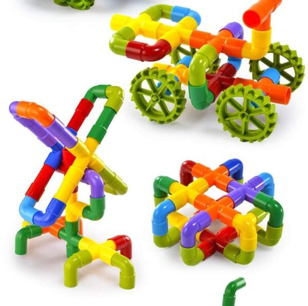 Building Blocks for Kids 3-5 Years - Puzzles Games, Bricks Toys Sets With Wheel, Educational Block Game (Approx 72 Piece Pipe Puzzle Set) - Image 5