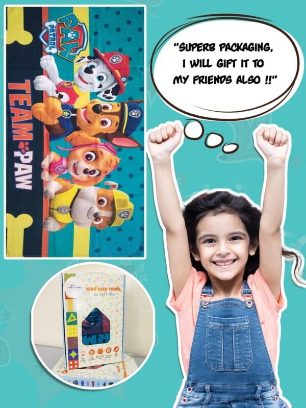 Team Paw Kids Bath Towel, 350 GSM, 60x120 cm ? Soft, Absorbent, Quick-Drying, Cartoon Character Towel for Boys & Girls - Image 4