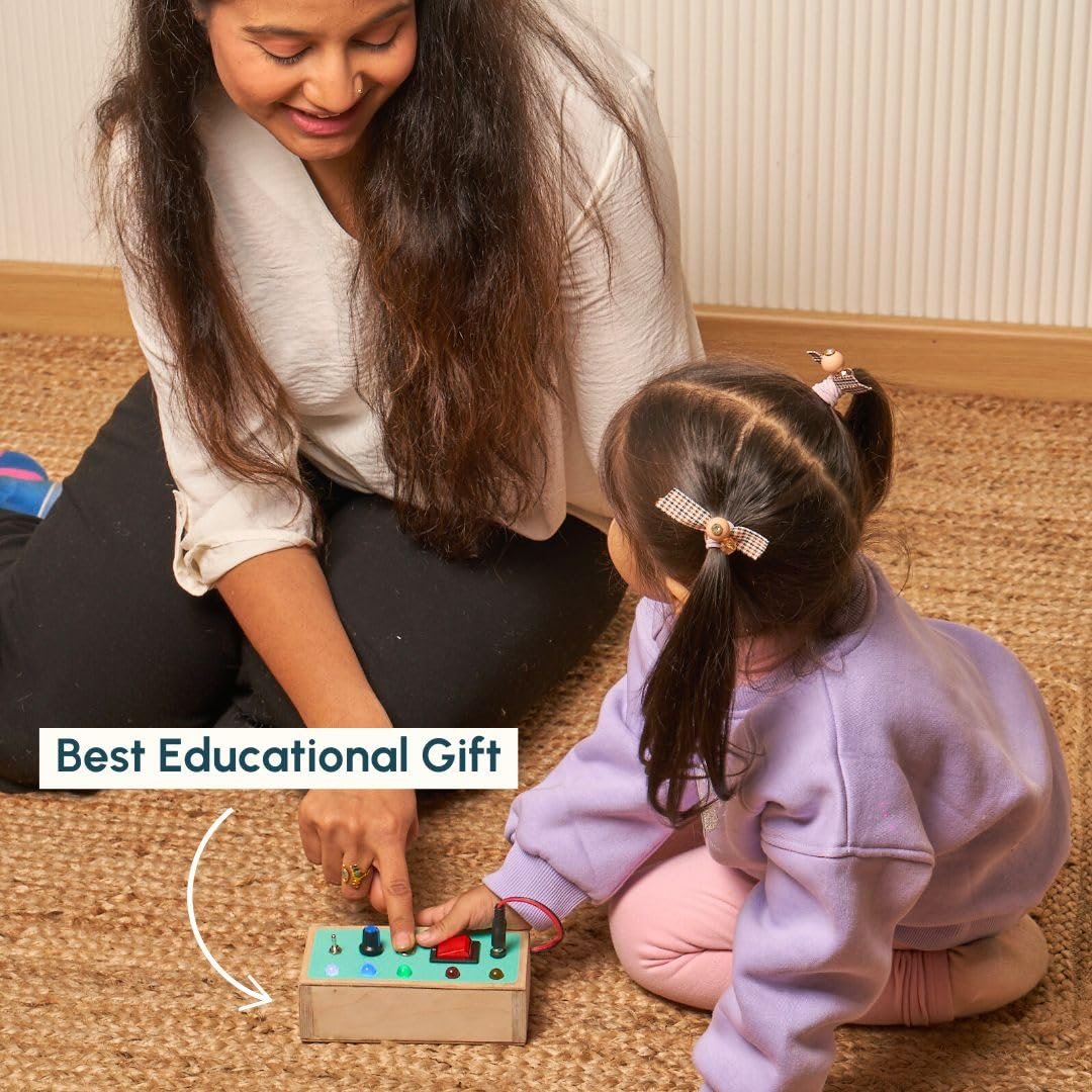 Curious Cub Montessori Busy Board for Toddlers | Switch Board Toy for Kids 1-6 Yrs |Montessori Toggle Play Set|Kids Brain Development Toy|Children Toys|Wooden Toys|Sensory Toys|Gifts for Children