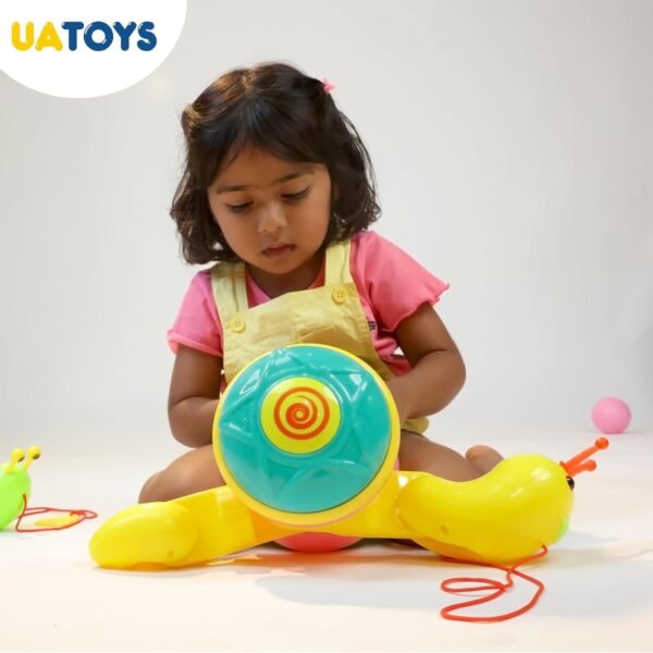 Pull Along Toy for 1+ Years Old Super Snail Pull Along Child Toys 2-5 Years- Yellow - Image 2