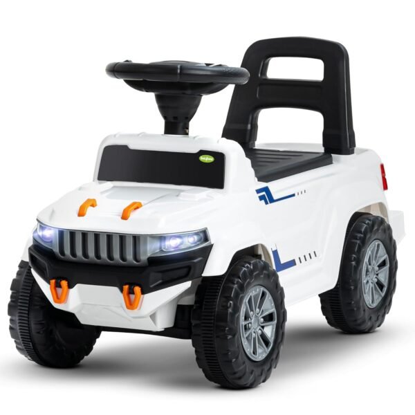 Baybee Speedy Ride on Baby Car for Kids | Ride on Toys Car with Music & LED Light | Portable Push Ride on Jeep with Backrest & Storage Basket | Kids Car to Drive 1-3 Years Boys Girls (White)