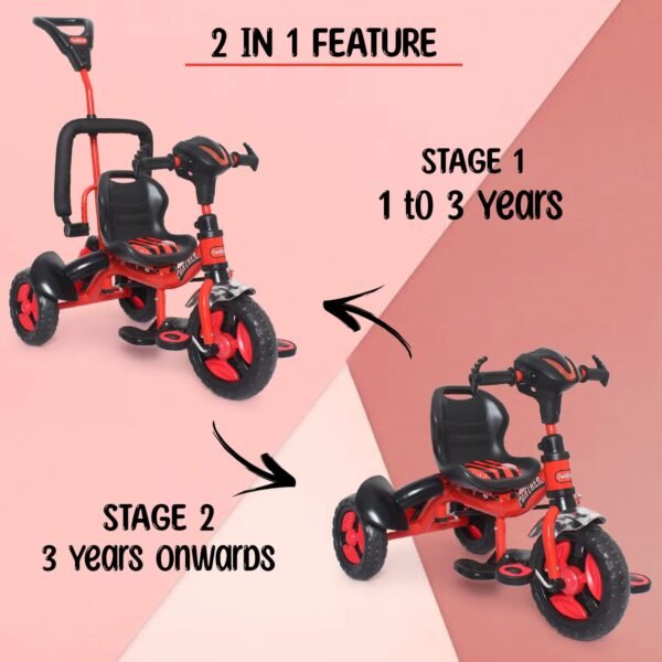 Fun Ride Kid\'s Tricycle Panther 2in1 for 1 to 5 Years - Plug and Play Baby Trike with Music and Lights with Removable Parental Control Handle - Red (Weight - Upto 25 Kg) - Image 3