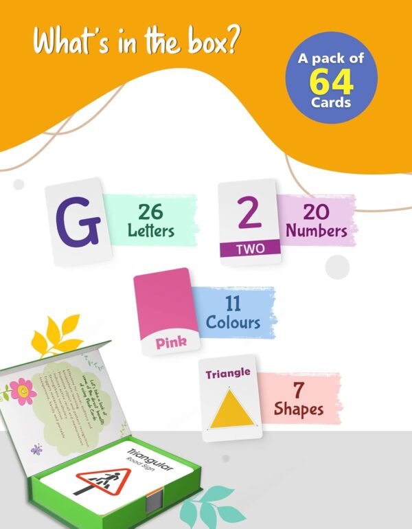 Flash Cards for Kids Learning Toys | Alphabet, Numbers, Colours and Shapes Flashcards | Activity Cards for 1-6 Years Old Kids | 64 Non Tearable Cards - Image 2