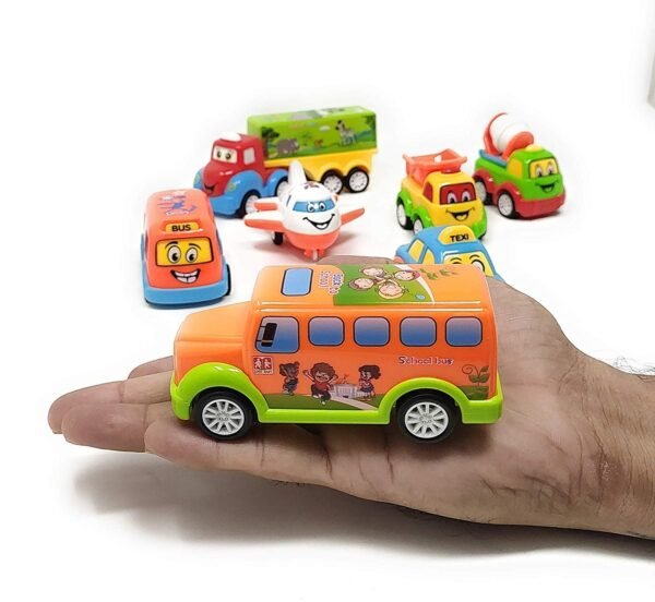 Famous Quality Plastic Unbreakable Friction Powered and Pull Back Automobile Car Plane Truck Taxi Toys for Kids - Set of 7 Pc - Image 5