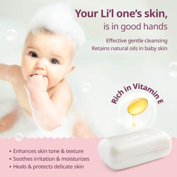 LuvLap Moisturizing Baby Soap - Gentle Bathing Bar, Almond Oil, Olive Oil & Aloe Vera, Dermatologically Tested, Free of Paraben, sulphates, Mineral Oil & Alcohol, 75g - Image 2