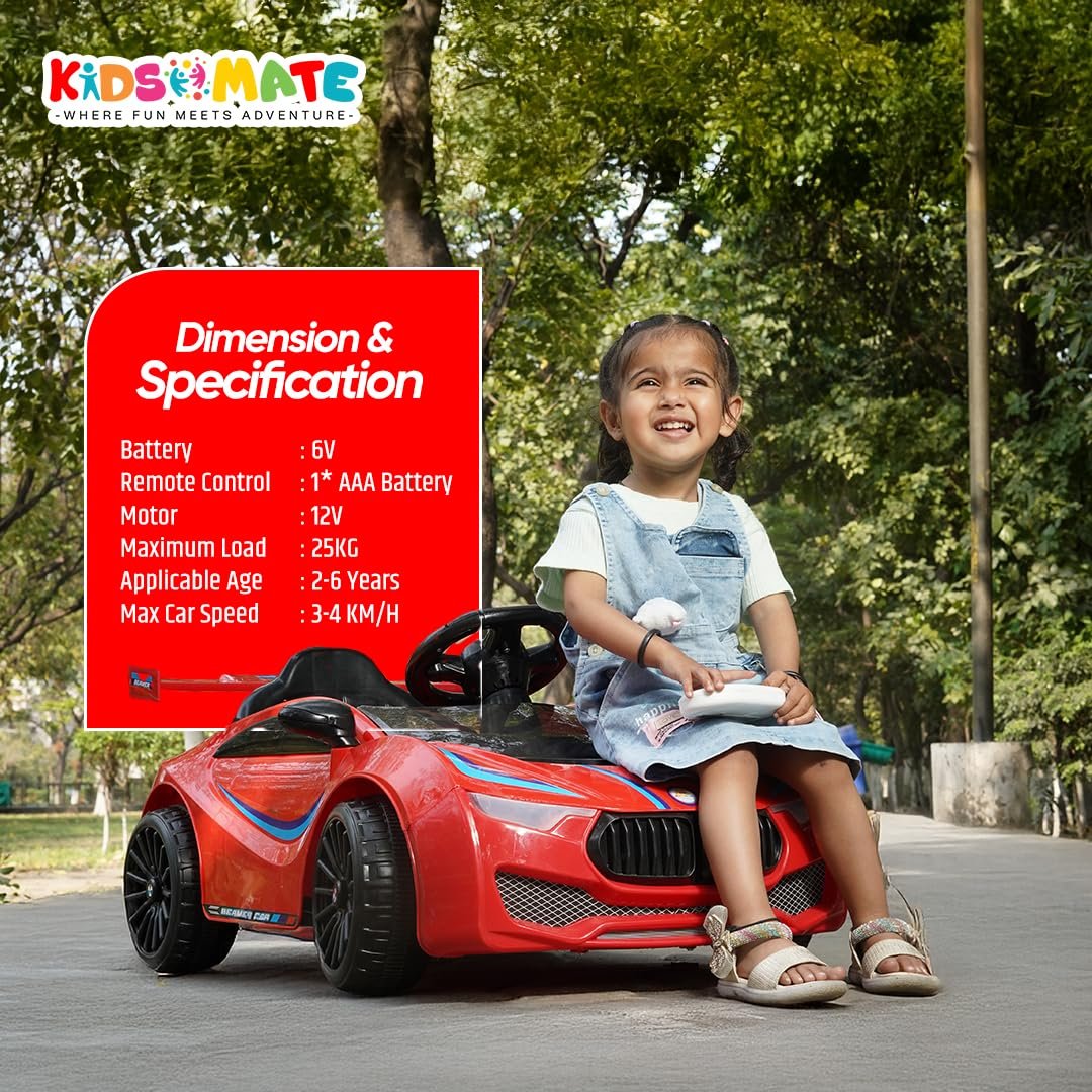 Kidsmate Beamer Electric Car for Kids Aged 1-3 Years | Battery Car for Kids with 6V Rechargeable Battery, Remote Control, Swing Function, Bluetooth Music Player & LED Lights | Up to 25 kg Capacity - Image 4