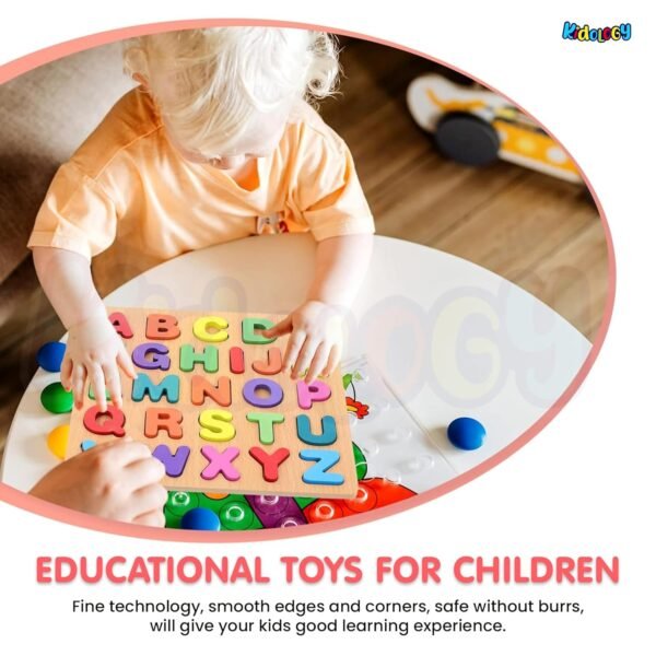 Kidology Wooden Puzzles for Toddlers for Kids Preschool Learning Toys, Wooden Montessori Toddler Puzzles Wooden Alphabet, Number, Shape Puzzles for Kids 2-4 Years Old (Alphabet Puzzle) - Image 5