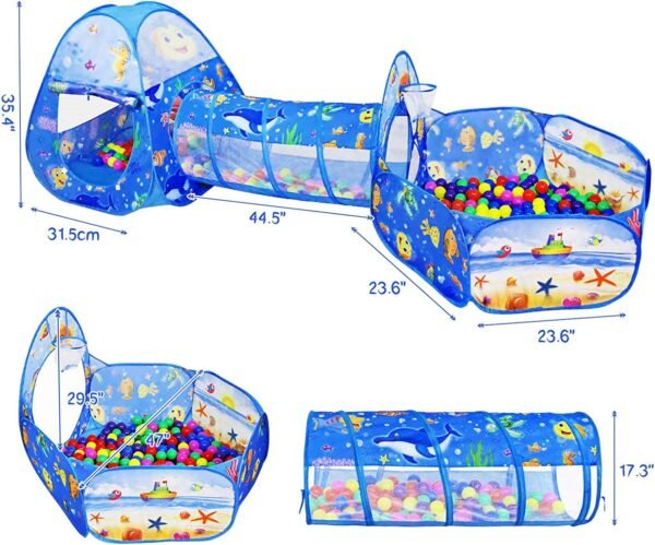 BabyGo Portable Kids 3-in-1 Colorful Dotted Theme Tunnel Playhouse Ball Pool Ball Pit Tent Summer Indoor Outdoor Play Fun Toy (Balls not Included, Multi Color) - Image 5