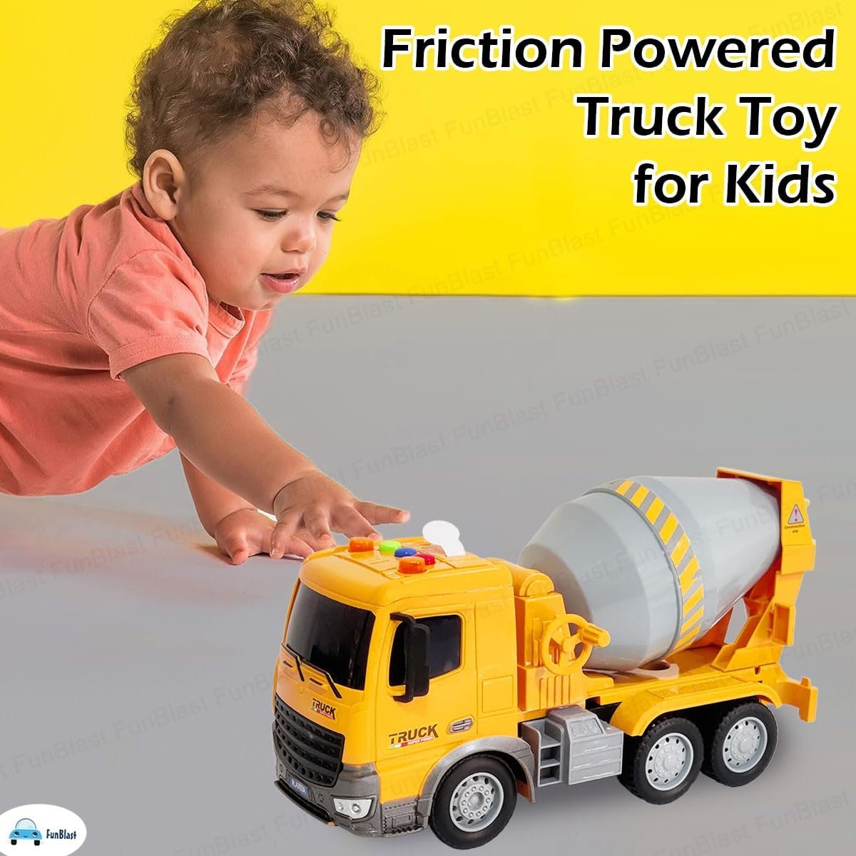 FunBlast Pull Back Vehicles Construction Truck, Friction Power Toy Trucks for 3+ Years Old Boys and Girls, Light & Sound Toy for Kids - Multicolor - Image 4