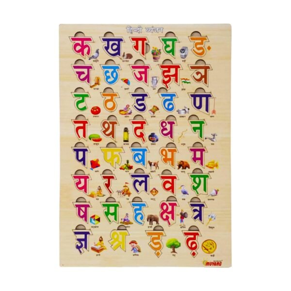 SIDAK Hindi Wooden Alphabets Educational Pegged Puzzle for Toddlers 3-5 Years Old | Hindi Varnmala Toys for Kids | Hindi Alphabets for Kids | Learning Wooden Puzzle Board for Kids (36 Pieces)