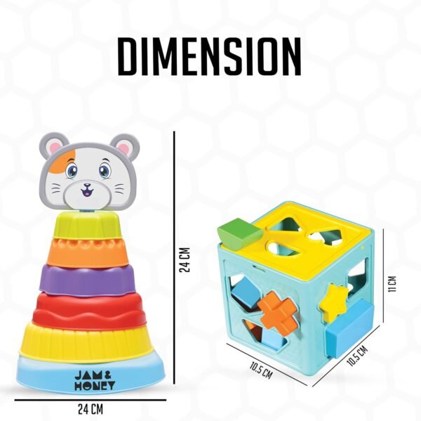 Amazon Brand - Jam & honey Stacking Toys for Kids Age 12+ Months I Sorting & Stacker Game for Kids I 6 Rings & 20 Shapes I Multicolour Toy - Image 2