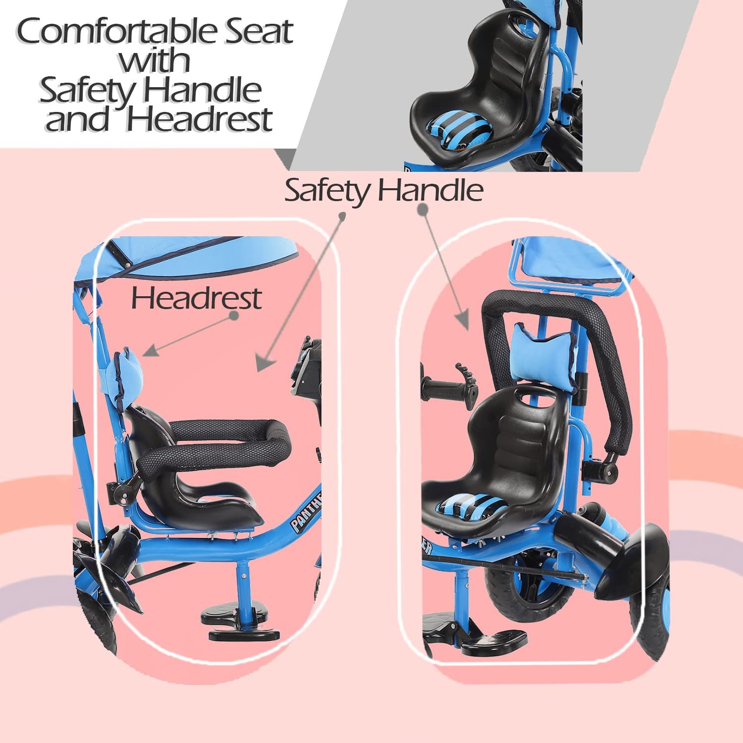 Fun Ride Kids Tricycle Panther 3 in 1 Plug and Play Musical Trike - Parental Control Handle for 1.5 to 5 Years with Safety Handle for Boys and Girls - (Weight - Upto 25 Kg) Blue - Image 6