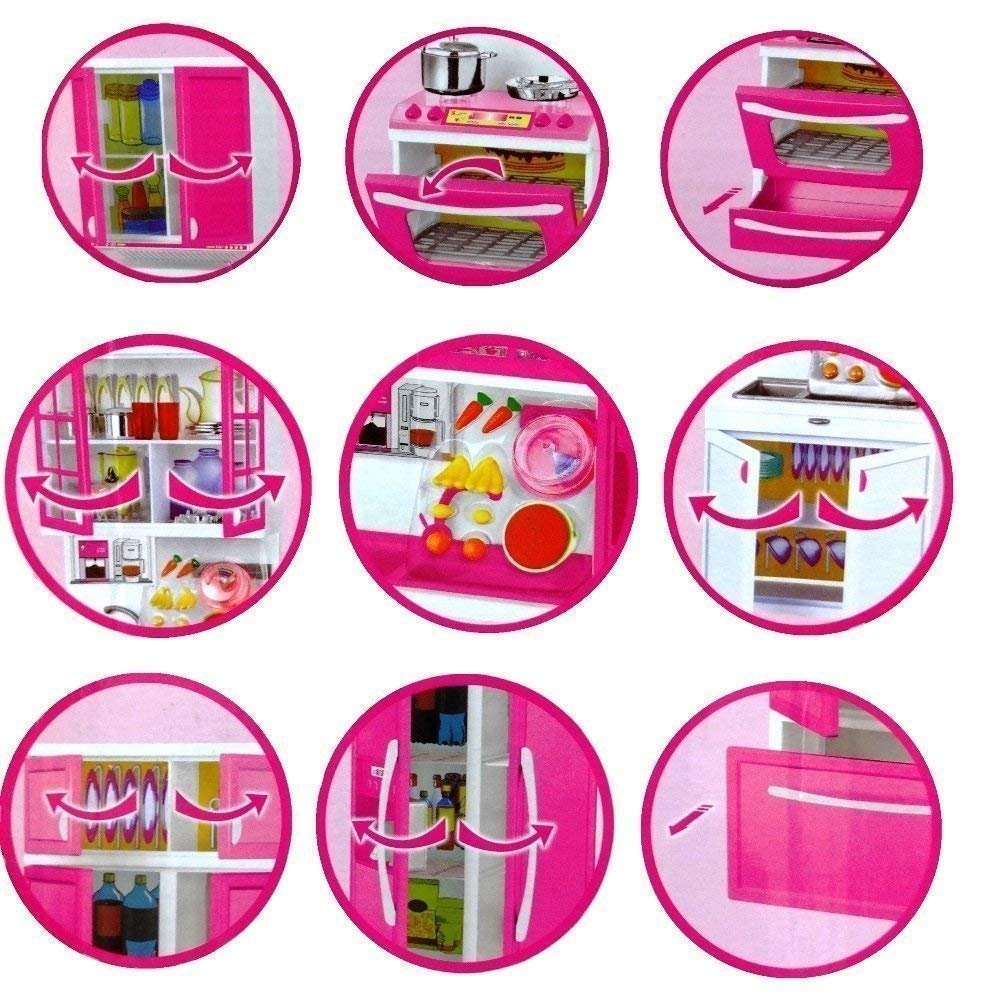 Plastic 3 Compartment Modern Dream House | with Open able Doors | Refrigerator | Accessories | Musical & Light Kitchen Set Toy for Kids with Sound and Accessories Set for 4 Year Old - Image 4