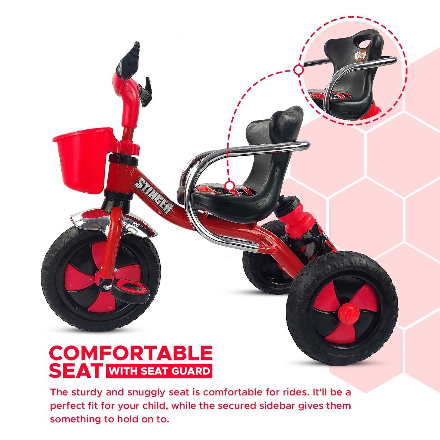 Dash Stinger Tricycle for Kids 3-5 Years, Baby Cycle With Storage Basket and Sipper (Capacity 25kg | Red) - Image 3