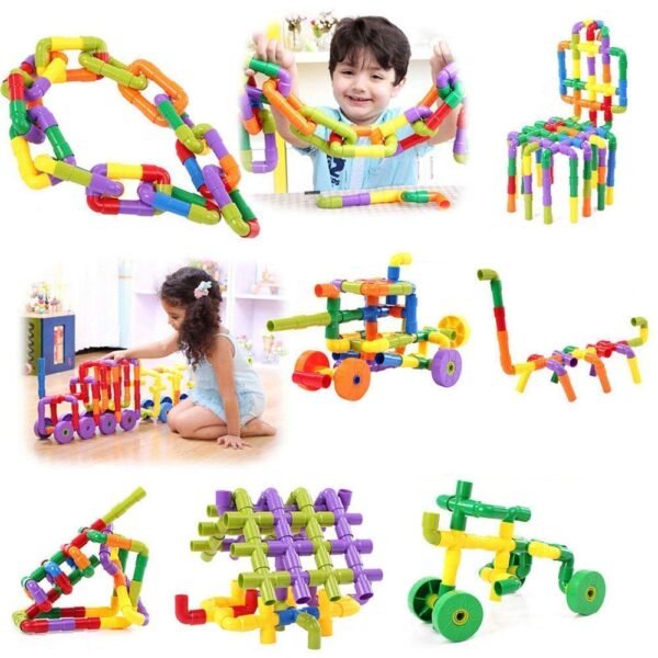 Pipe Puzzle Shape Building Blocks Game Playset for 3-8 Years Old Kids Boys & Girls,Random Color,75+ Piece (Pipe Puzzle Shape Kids Block Toys) - Image 4