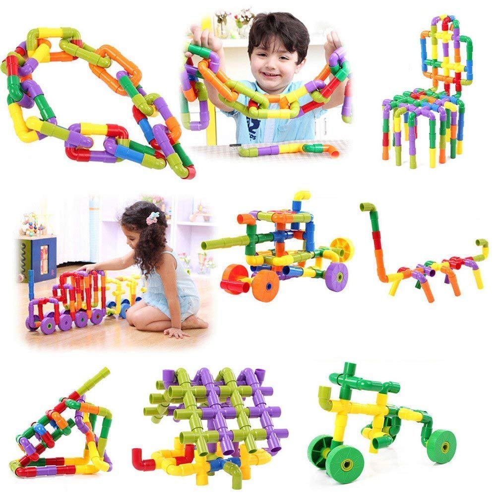 Pipe Puzzle Shape Building Blocks Game Playset for 3-8 Years Old Kids Boys & Girls,Random Color,75+ Piece (Pipe Puzzle Shape Kids Block Toys) - Image 4