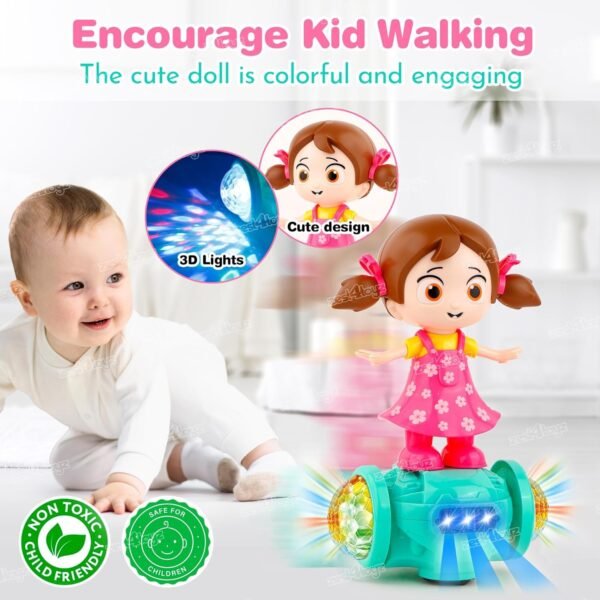 Zest 4 Toyz Musical Dancing Girl Doll Activity Play Center Toy 360 Degree Rotating with Flashing Lights and Bump n Go Action Toys for Kids (Pack of 1) Pink - Image 6