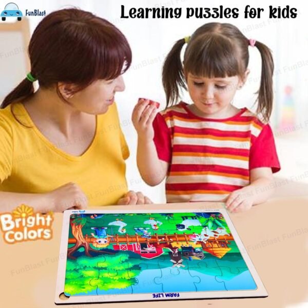 FunBlast Puzzles for Kids - 24 Pcs Farm Life Jigsaw Puzzle for Kids of Age 3-5 Years, Wooden Board Jigsaw Puzzles, Floor Puzzle for Children, Learning and Educational Jigsaw Puzzle Toys - Image 2